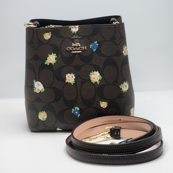 COACH Mini Town Bucket Bag in Signature Canvas with Mini Rose Print - Picture 1 of 11